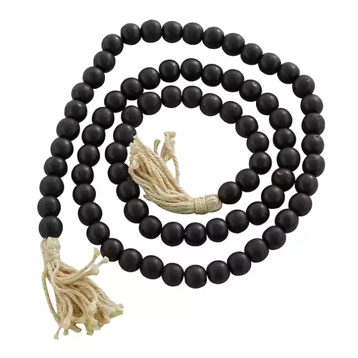 Black Wood Beaded Tassel Garland