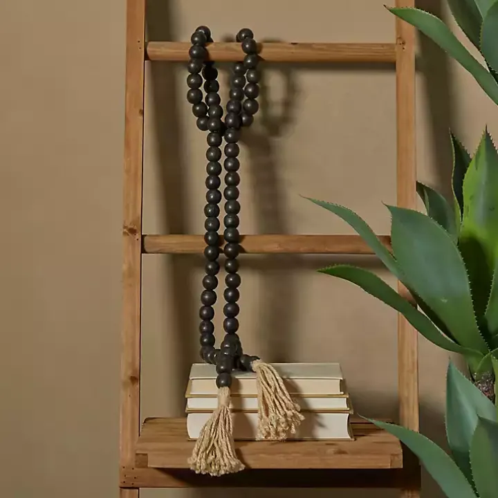 Black Wood Beaded Tassel Garland