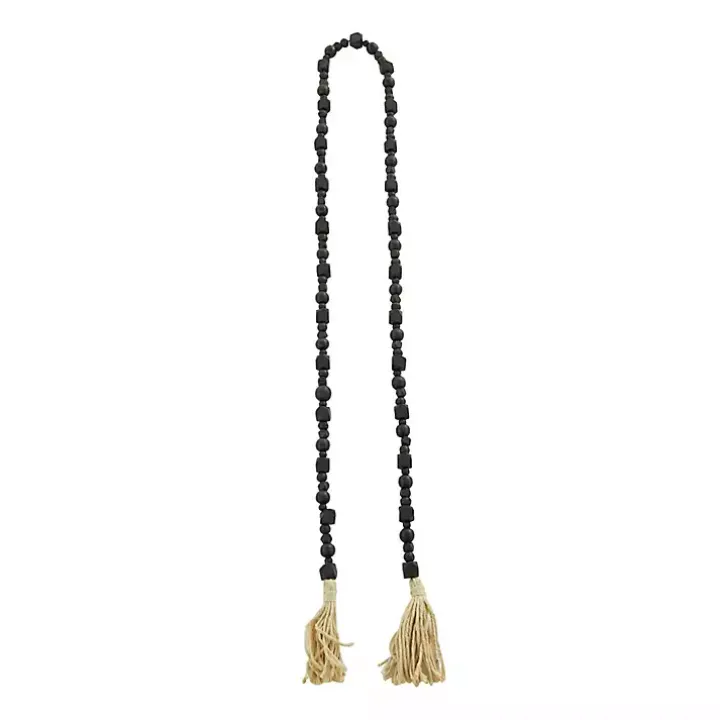 Black Wood Beads Cream Tassel Garland
