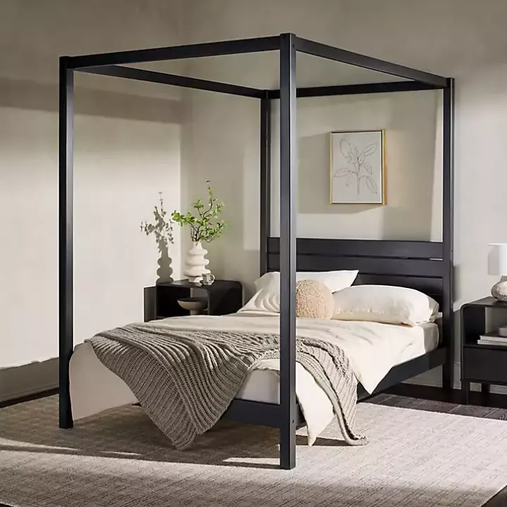 Black Wood Canopy Full Bed