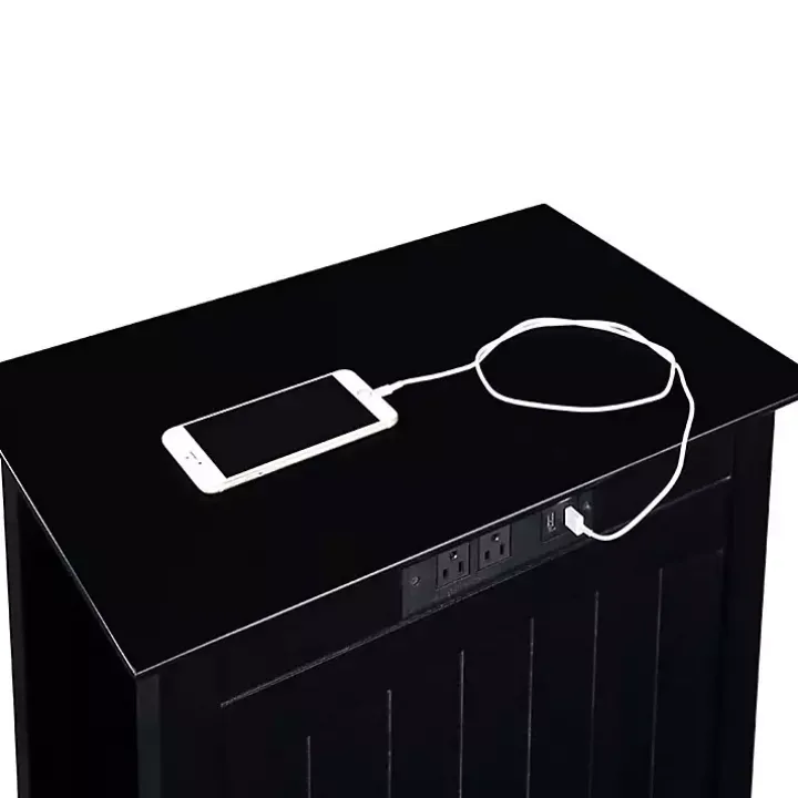 Black Wood Charging Open Accent Table