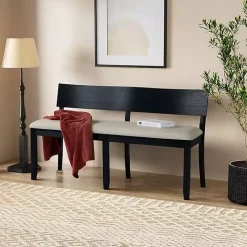 Black Wood Cream Upholstered Bench