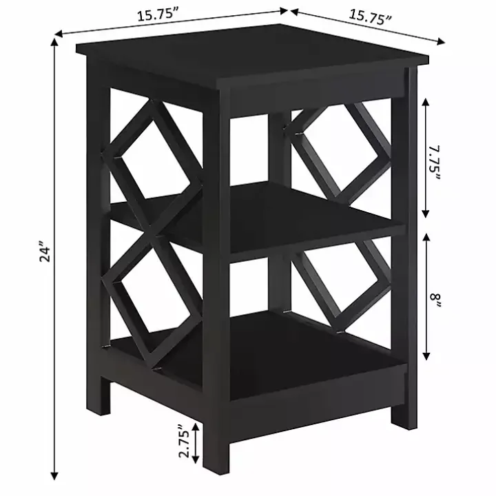 Black Wood Diamond 2-Tier Accent Table