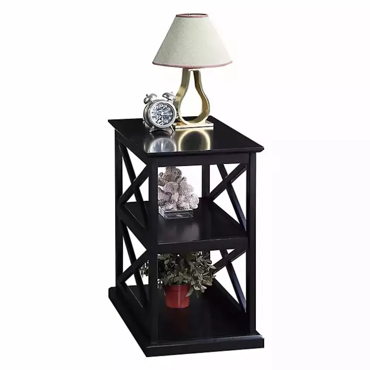 Black Wood Double X Sides Accent Table