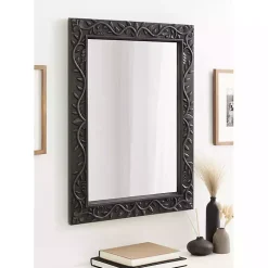 Black Wood Ornate Carved Wall Mirror