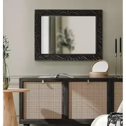 Black Wood Ornate Carved Wall Mirror