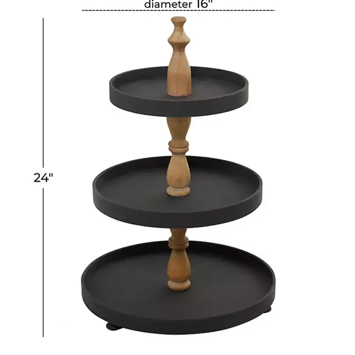 Black Wood 3-Tiered Decorative Tray