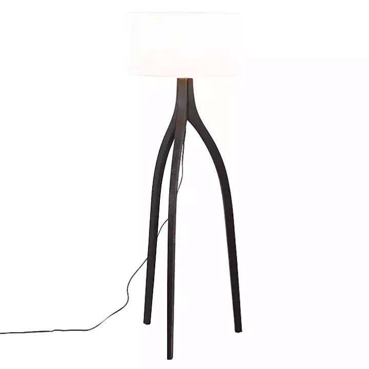 Black Wood Wishbone Floor Lamp