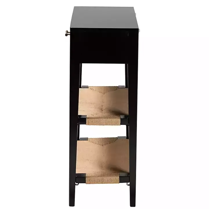 Black Wood Woven Shelves Console Table