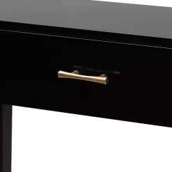 Black Wood Woven Shelves Console Table