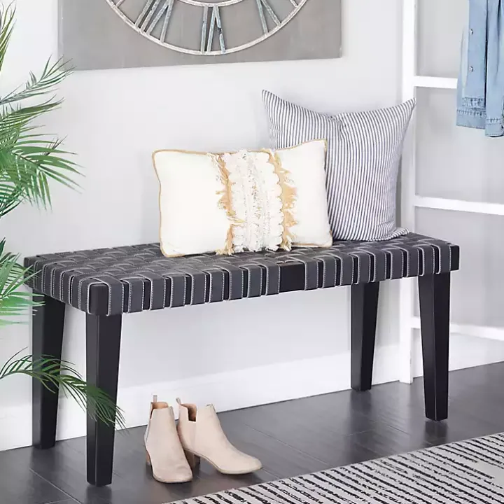 Black Woven Faux Leather Bench