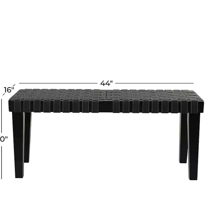Black Woven Faux Leather Bench