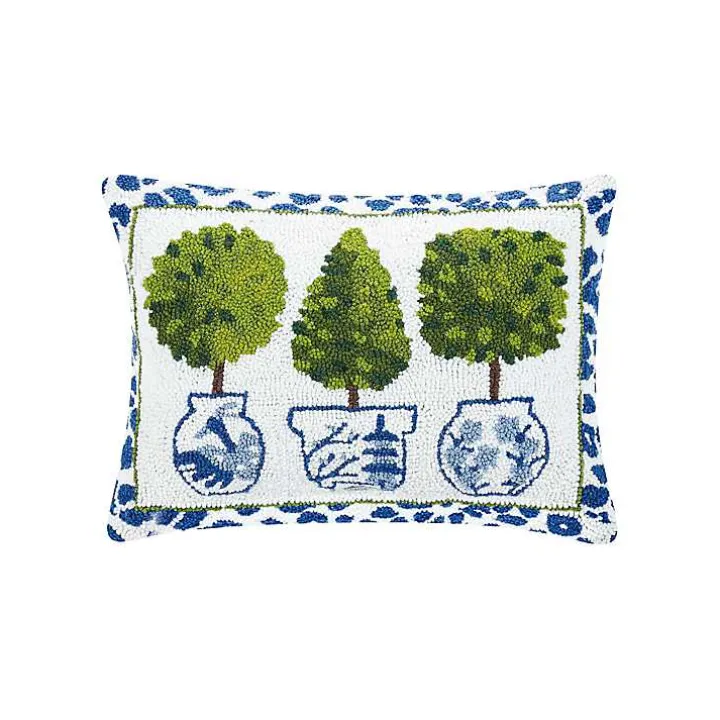 Blue & Green Topiary Hooked Leopard Lumbar Pillow