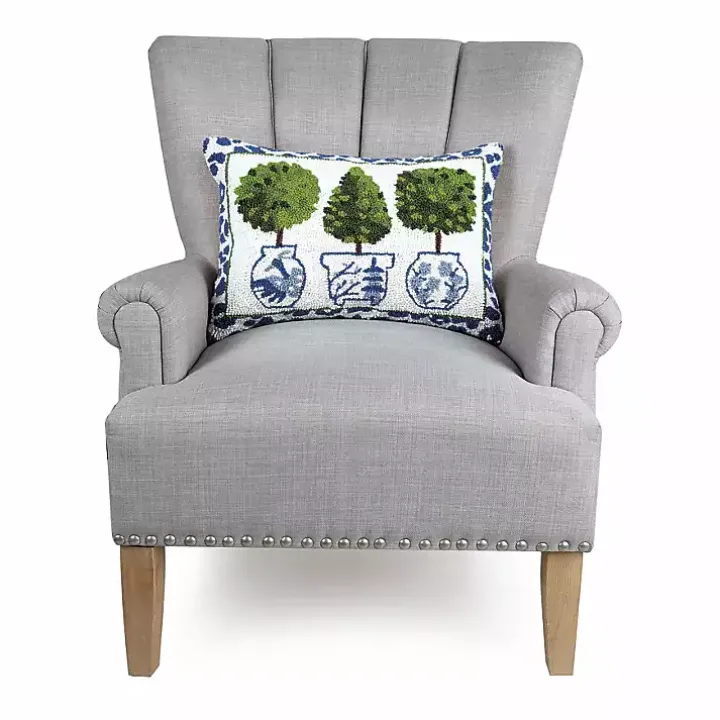 Blue & Green Topiary Hooked Leopard Lumbar Pillow
