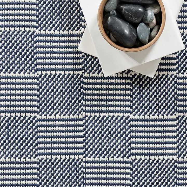 Blue & Ivory Checkered Indoor/Outdoor Rug, 4x6