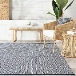 Blue & Ivory Checkered Indoor/Outdoor Rug, 4x6