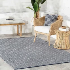Blue & Ivory Checkered Indoor/Outdoor Runner, 3x8