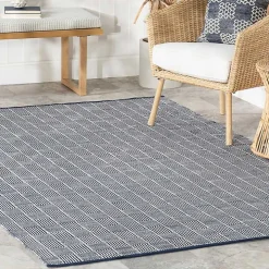 Blue & Ivory Checkered Indoor/Outdoor Runner, 3x8