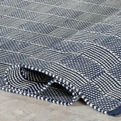 Blue & Ivory Checkered Indoor/Outdoor Rug, 8x10