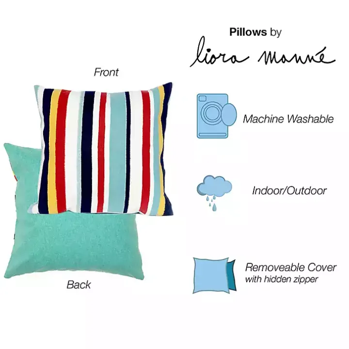 Blue & Red Lamontage Stripe Outdoor Throw Pillow