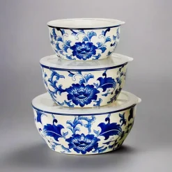 Blue & White 6-pc. Ceramic Food Storage Bowl Set