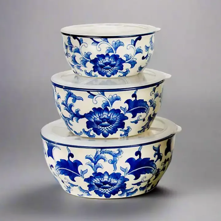 Blue & White 6-pc. Ceramic Food Storage Bowl Set