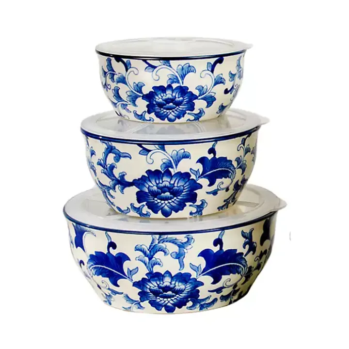 Blue & White 6-pc. Ceramic Food Storage Bowl Set