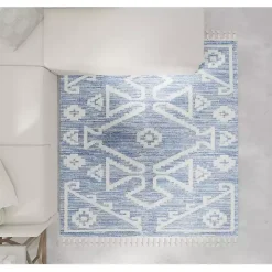 Blue & White Tribal Medallion Shag Area Rug, 8x10