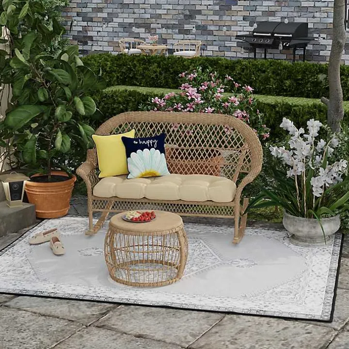 Blue & Yellow Bee Happy Outdoor Pillow
