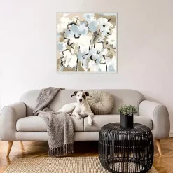 Blue Abstract Floral Framed Canvas Art Print