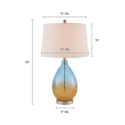 Blue and Amber Glass Table Lamps, Set of 2