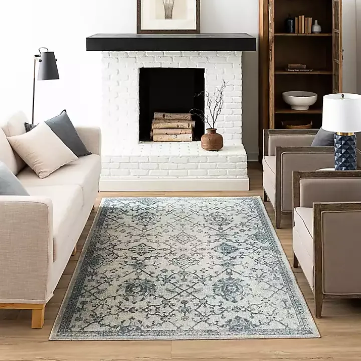 Blue and Cream Granary Area Rug, 6x9