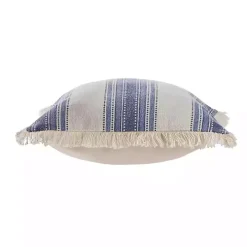 Blue and Cream Striped Accent Pillow