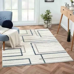 Blue and Gray Contemporary Geo Area Rug, 5x7