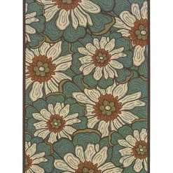 Blue and Ivory Flowers Outdoor Area Rug, 3x5