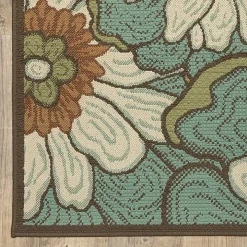 Blue and Ivory Flowers Outdoor Area Rug, 3x5