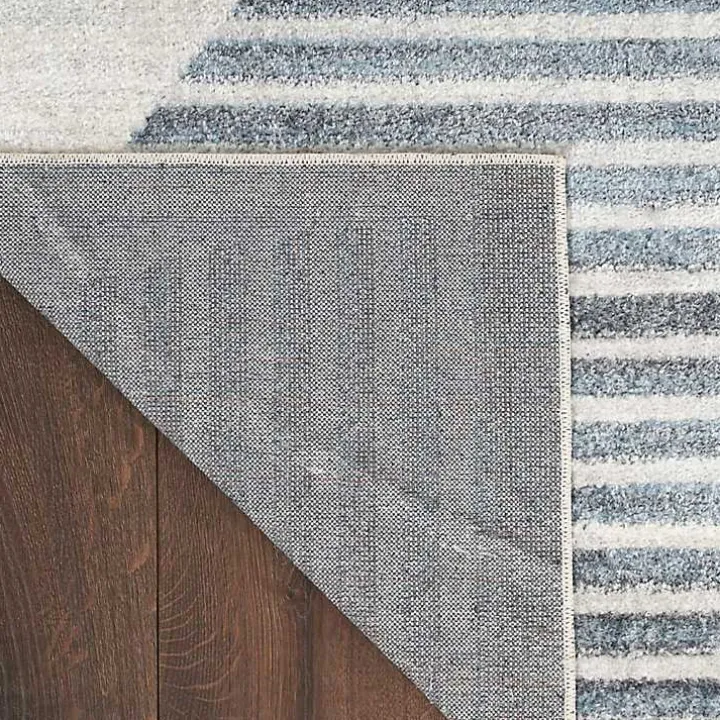 Blue and Ivory Half Moon Washable Area Rug, 5x7