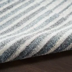Blue and Ivory Half Moon Washable Area Rug, 5x7