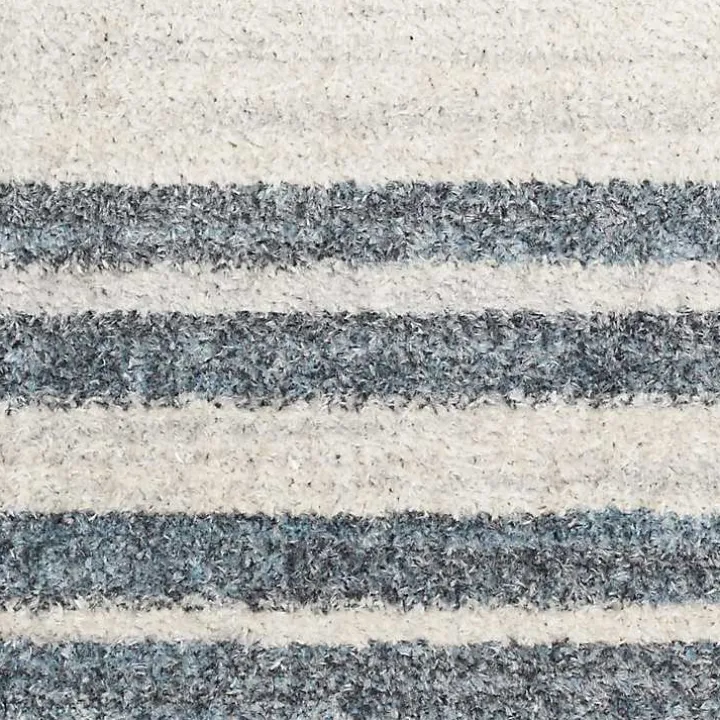 Blue and Ivory Linear Orb Washable Area Rug, 5x7