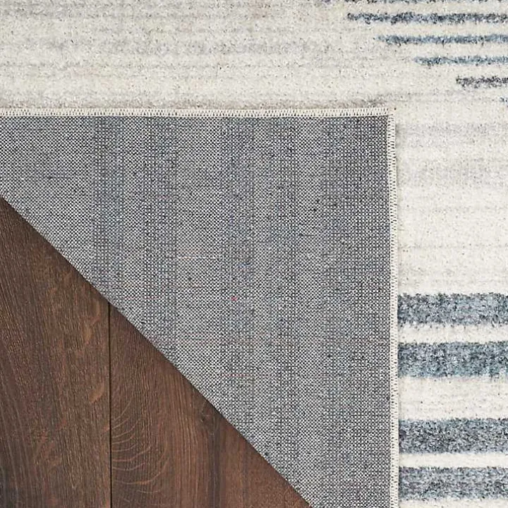 Blue and Ivory Linear Orb Washable Area Rug, 5x7