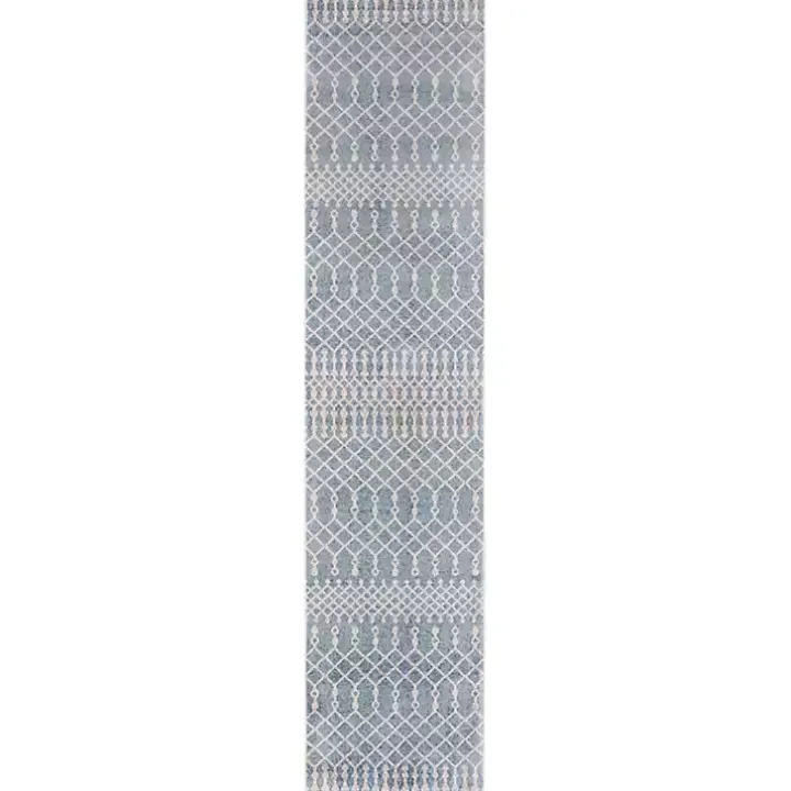 Blue and Ivory Moroccan Trellis Runner