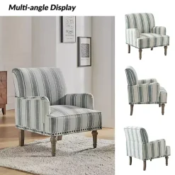 Blue and Ivory Striped Accent Chair