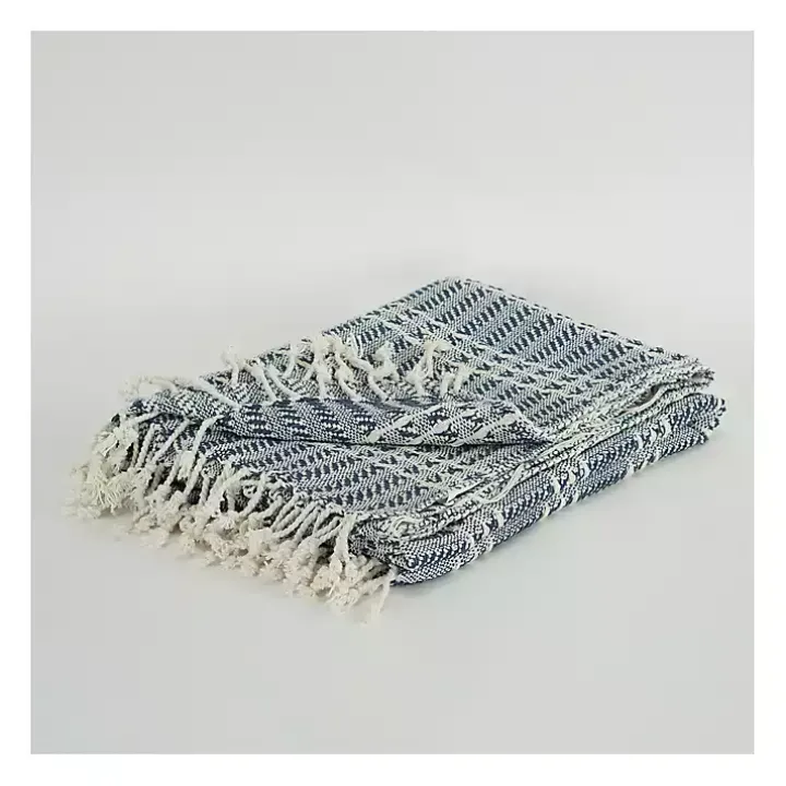 Blue and Ivory Striped Cotton Throw