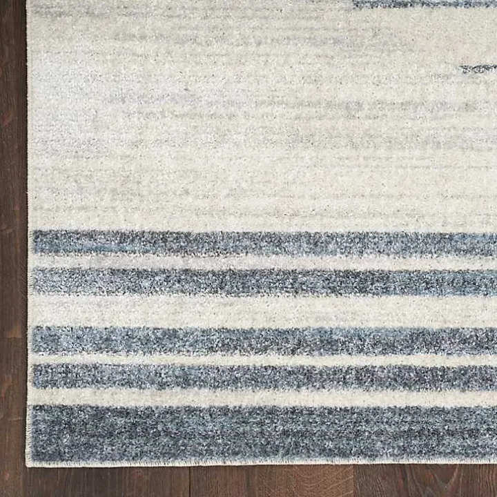 Blue and Ivory Striped Moons Runner, 2x8