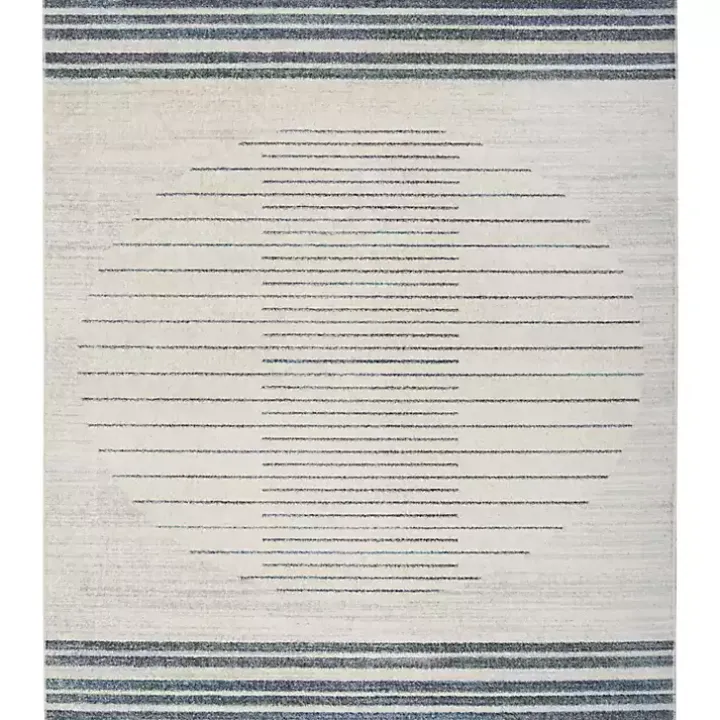 Blue and Ivory Striped Moon Area Rug, 9x12