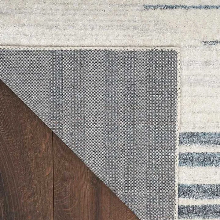 Blue and Ivory Striped Moon Area Rug, 9x12
