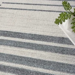Blue and Ivory Striped Moon Area Rug, 9x12