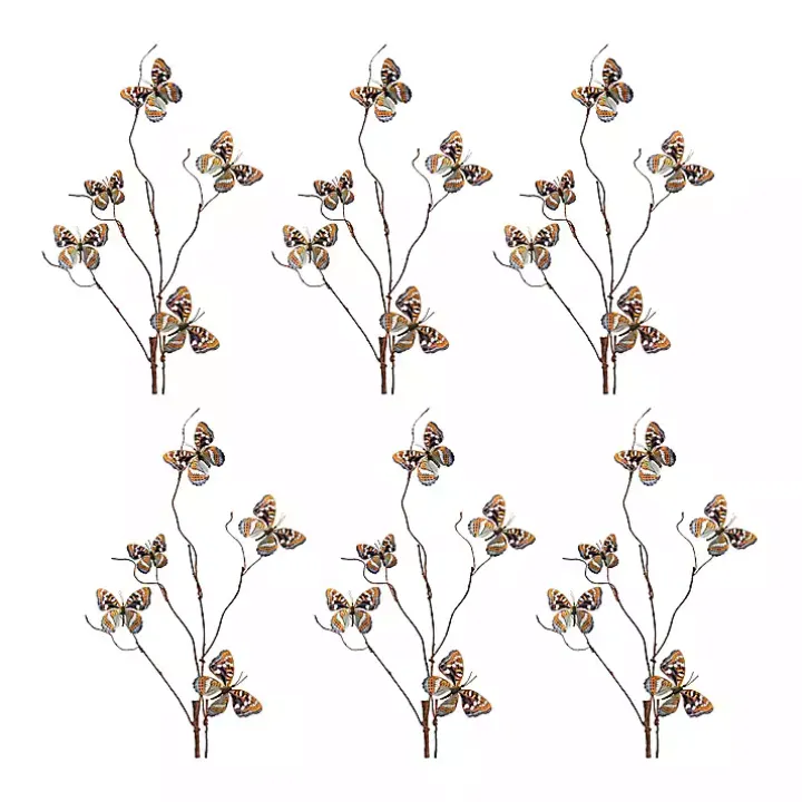Blue and Orange Butterfly Twig Sprays, Set of 6