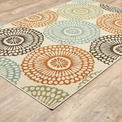 Blue and Orange Circles Outdoor Area Rug, 5x7