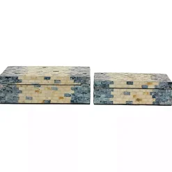 Blue and Tan Wood Capiz Shell 2-pc. Box Set